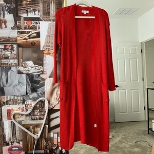 Red long cardigan
